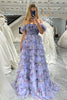 Load image into Gallery viewer, Lavendar Printed Convertible Off the Shoulder A-Line Long Tiered Prom Dress