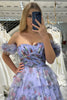 Load image into Gallery viewer, Lavendar Printed Convertible Off the Shoulder A-Line Long Tiered Prom Dress