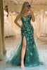 Load image into Gallery viewer, Sparkly Mermaid Spaghetti Straps Dark Green Beaded Prom Dress With Split