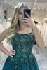 Load image into Gallery viewer, A-line Spaghetti Strap Dark Green Beaded Prom Dress with Appliques