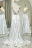 Load image into Gallery viewer, Silver A-line V-neck Long Pleated Corset Prom Dress with Slit