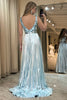 Load image into Gallery viewer, Golden A-line V-neck Long Pleated Prom Dress with Slit