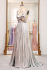 Load image into Gallery viewer, Sparkly Golden A-line V-neck Long Pleated Prom Dress with Slit