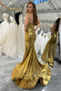 Load image into Gallery viewer, Mermaid Golden Strapless Corset Long Prom Dress with Slit