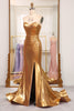 Load image into Gallery viewer, Strapless Mermaid Golden Corset Long Prom Dress with Slit