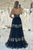 Load image into Gallery viewer, Black A-Line Spaghetti Straps Embroidered Tulle Long Prom Dress