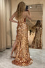 Load image into Gallery viewer, Sparkly Mermaid Spaghetti Straps Golden Sequin Prom Dress With Slit