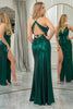 Load image into Gallery viewer, Dark Green Mermaid Spaghetti Straps Long Prom Dress with Open Back