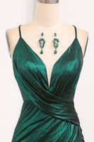 Load image into Gallery viewer, Dark Green Spaghetti Straps Mermaid Long Prom Dress with Slit