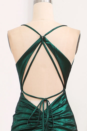 Dark Green Spaghetti Straps Mermaid Long Prom Dress with Slit