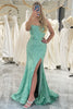 Load image into Gallery viewer, Sparkly Green Mermaid Spaghetti Straps Sequin Long Prom Dress With Slit