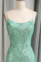 Load image into Gallery viewer, Sparkly Mermaid Spaghetti Straps Sequin Long Prom Dress With Slit