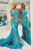Load image into Gallery viewer, Purple Mermaid Deep V-Neck Long Prom Dress with Sequins