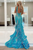 Load image into Gallery viewer, Purple Mermaid Deep V-Neck Long Prom Dress with Sequins