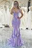 Load image into Gallery viewer, Purple Mermaid Deep V-Neck Long Prom Dress with Sequins