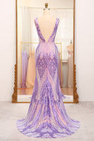 Load image into Gallery viewer, Mermaid Purple Deep V-Neck Long Prom Dress with Sequins