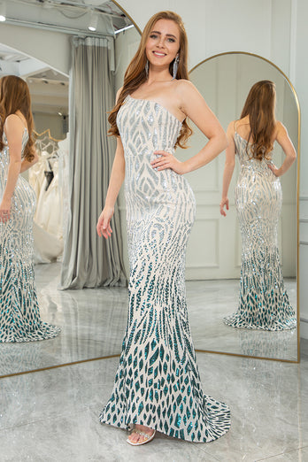 Sparkly Dark Green Mermaid One Shoulder Sequin Long Prom Dress
