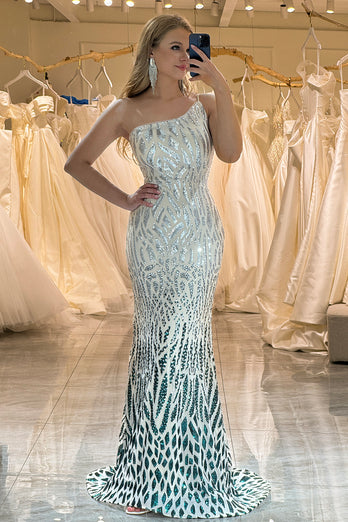 Sparkly Mermaid One Shoulder Sequin Long Prom Dress