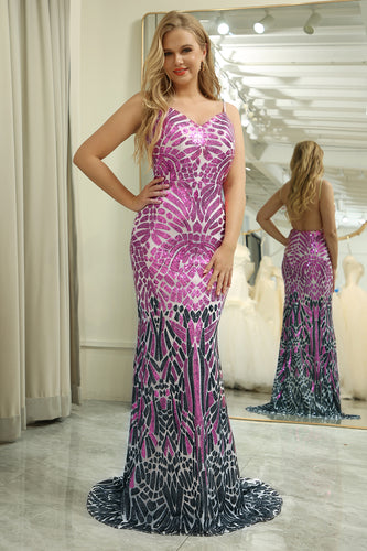 Purple Sparkly Mermaid Long Backless Sequin Prom Dress