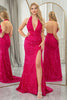 Load image into Gallery viewer, Fuchsia Mermaid Halter Neck Backless Sequin Prom Dress With Slit