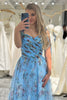 Load image into Gallery viewer, Blue Printed A-line Off The Shoulder Prom Dress