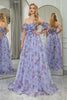 Load image into Gallery viewer, Blue Printed A-line Off The Shoulder Prom Dress