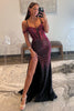 Load image into Gallery viewer, Mermaid Cold Shoulder Sparkly Navy Long Prom Dress with Slit
