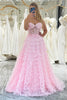 Load image into Gallery viewer, Pink A-line Strapless Tiered Corset Prom Dress with Appliques