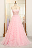 Load image into Gallery viewer, A-line Pink Strapless Tiered Corset Prom Dress with Appliques