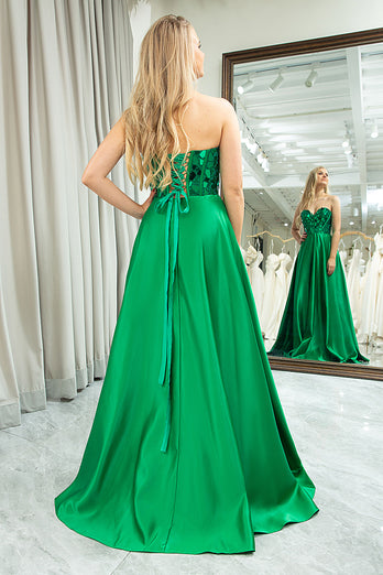 Sparkly A-line Dark Green Strapless Corset Prom Dress