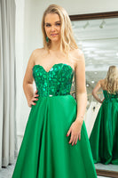 Load image into Gallery viewer, Sparkly A-line Dark Green Strapless Corset Prom Dress