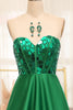 Load image into Gallery viewer, Dark Green Sparkly A-line Strapless Corset Prom Dress