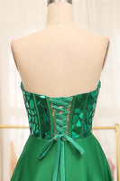 Load image into Gallery viewer, Dark Green Sparkly A-line Strapless Corset Prom Dress