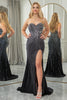 Load image into Gallery viewer, Black Mermaid Strapless Beaded Prom Dress with Slit