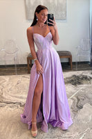 Load image into Gallery viewer, Beaded Spaghetti Straps Corset Prom Dress with Slit
