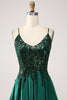 Load image into Gallery viewer, Sequins Dark Green A-Line Spaghetti Straps Long Prom Dress