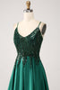 Load image into Gallery viewer, Sequins Dark Green A-Line Spaghetti Straps Long Prom Dress