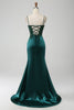 Load image into Gallery viewer, Sparkly Dark Green Mermaid Sequin Pleated Corset Prom Dress With Slit