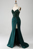 Load image into Gallery viewer, Sparkly Dark Green Mermaid Sequin Pleated Corset Prom Dress With Slit