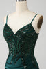 Load image into Gallery viewer, Sparkly Dark Green Mermaid Sequin Pleated Corset Prom Dress With Slit