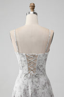 Load image into Gallery viewer, A Line Print Tiered Bridesmaid Dress with Lace-up Back