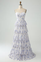 Load image into Gallery viewer, Floral Printed Tiered Long Corset Prom Dress