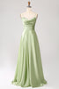 Load image into Gallery viewer, Dusty Sage A Line Cowl Neck Satin Long Prom Dress with Pleated