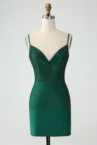 Dark Green Tight Backless Short Graduation Dress with Beading