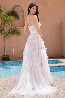 White Appliques A Line Sweetheart Corset Wedding Dress