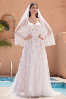 Load image into Gallery viewer, White Appliques A Line Sweetheart Corset Wedding Dress