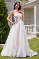 Load image into Gallery viewer, Appliques White A Line Sweetheart Long Wedding Dress