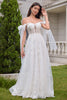 Load image into Gallery viewer, White A-Line Appliques Lace Up Tulle Corset Wedding Dress