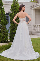 Load image into Gallery viewer, White A-Line Appliques Lace Up Tulle Corset Wedding Dress