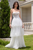 Load image into Gallery viewer, White Strapless Corset Tiered Long Wedding Dress